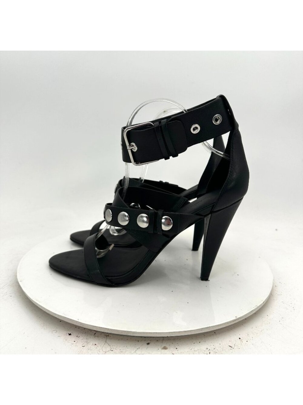 Allsaints Manon Women Size EU 40 US 10 Black Leather Heel Strap Studded Shoes